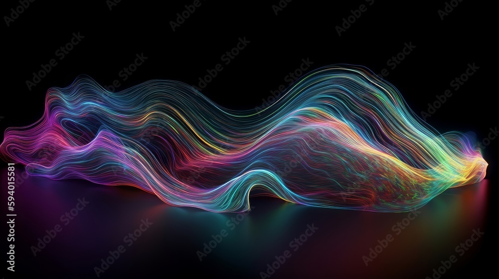 Poster A stunning abstract background with glowing neon lines that represent data transfer. This scientific digital wallpaper is perfect for illustrating the concept of neurolink. Generative ai