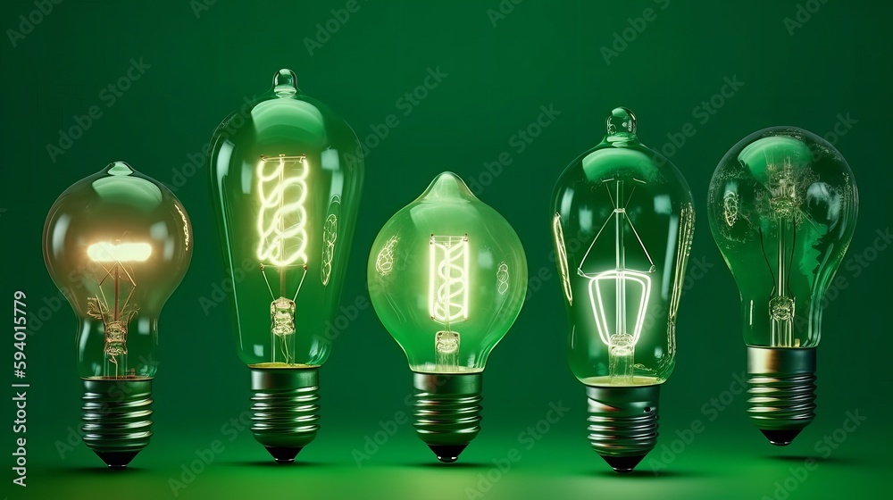 Poster light bulb lamps on a colour background. generative ai