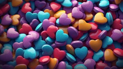 Lots of colorful heart shapes in a render. Generative ai