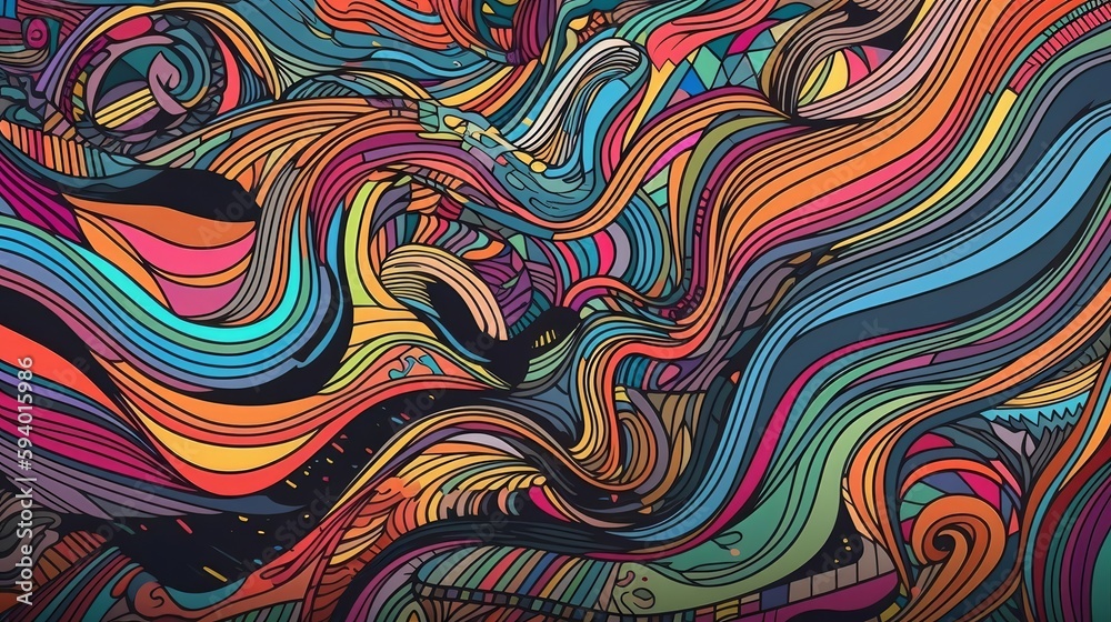 Poster An abstract painting with colorful wavy lines. Generative AI