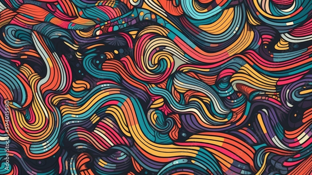 Aufkleber an abstract painting with colorful wavy lines. generative ai