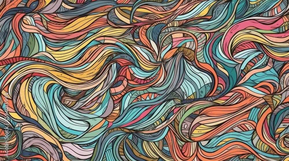 Aufkleber an abstract painting with colorful wavy lines. generative ai