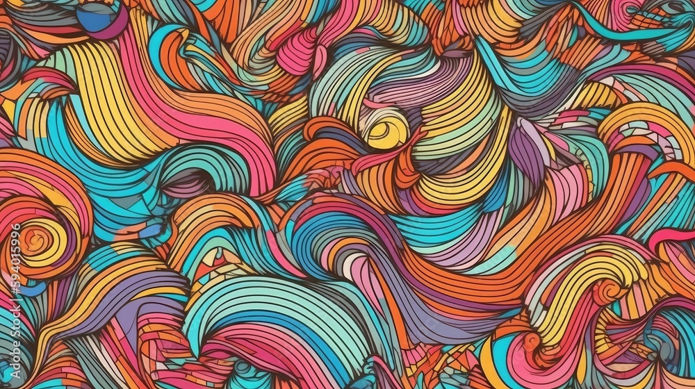 Aufkleber an abstract painting with colorful wavy lines. generative ai