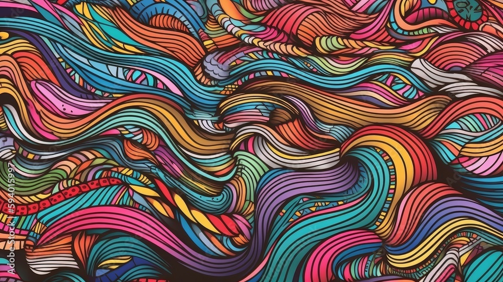 Aufkleber an abstract painting with colorful wavy lines. generative ai