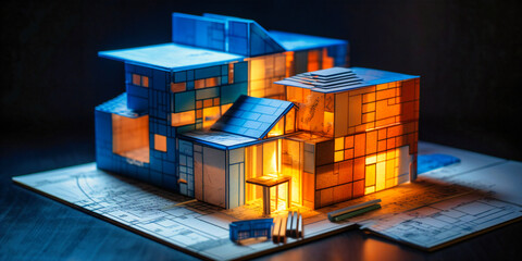 an architectural model with bricks and a house,