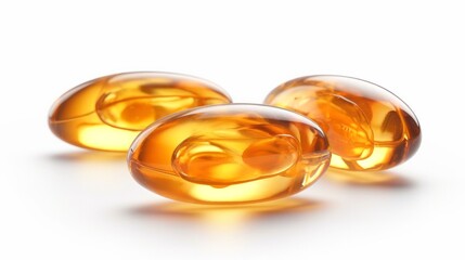 Fototapeta Fish oil gel capsules, omega 3 isolated on white background. Generative AI obraz