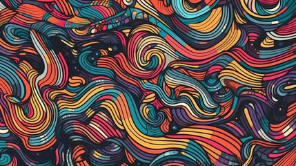 An abstract painting with colorful wavy lines. Generative AI