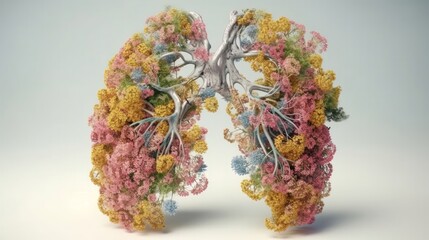 Lungs made from flowers and nature. Air pollution concept. Generative ai