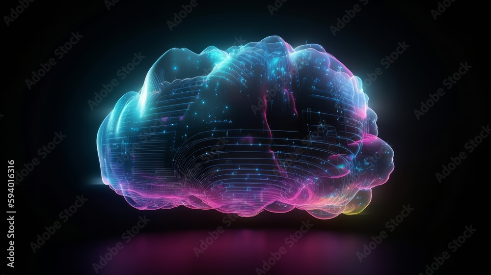 Poster Neon cloud computing technology concept. Generative ai