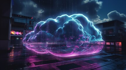Obraz premium Neon cloud computing technology concept. Generative ai
