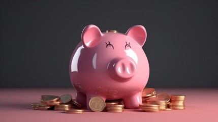 Save money, financial planning of personal finances and being thrifty concept theme with a pink piggy bank. Generative Ai