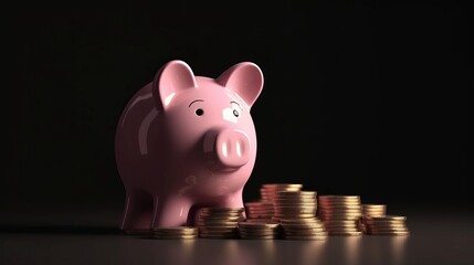 Save money, financial planning of personal finances and being thrifty concept theme with a pink piggy bank. Generative Ai