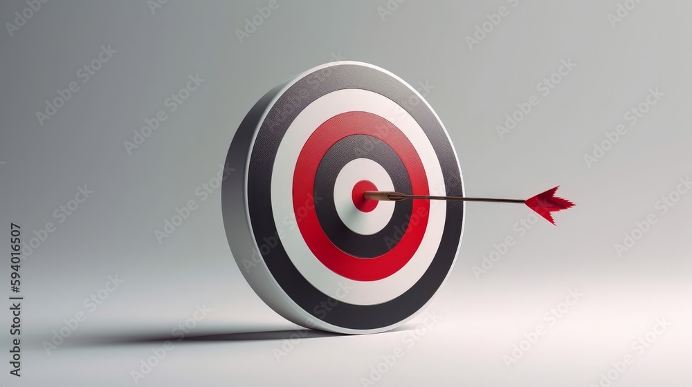 Leinwandbilder A bullseye target on a white background, with a red arrow pointing to it, created with generative ai
