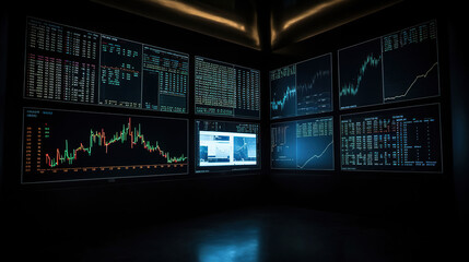 Stock exchange statistics on screen, generative ai