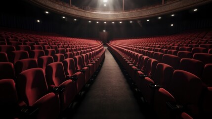 Naklejka premium Rows of empty seats in a cinema or theatre Generative ai