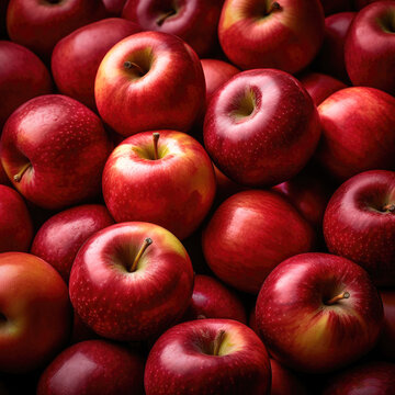 A background of red apples creates a stunning and dynamic image. The rich red color of the apples is accented by the varying shades and textures of each individual fruit. 