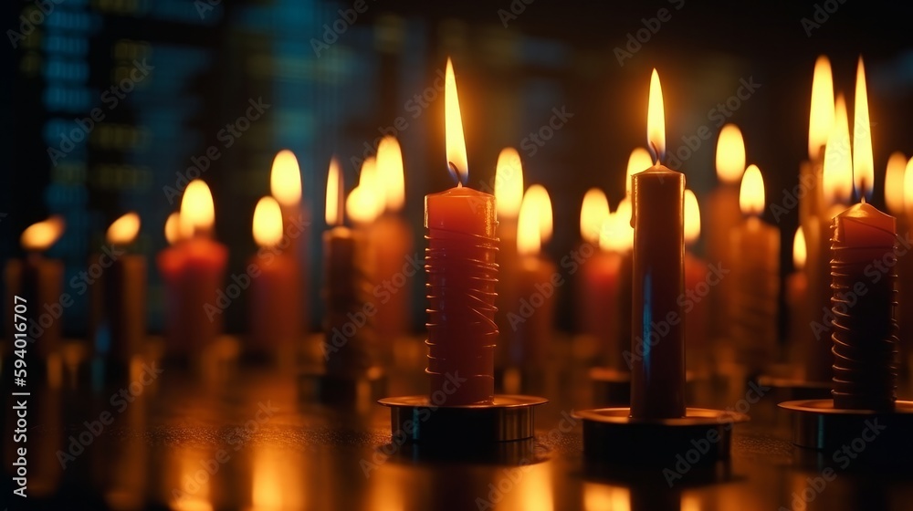 Poster row of candles against black background. generative ai