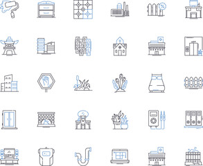 Shopping complex line icons collection. Mall, Center, Plaza, Arcade, Emporium, Bazaar, Market vector and linear illustration. Outlet,Pavilion,Promenade outline signs set