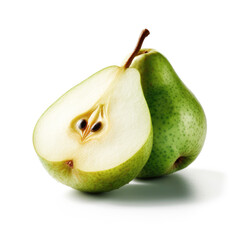 A stunningly cinematic shot of a  Pear . The  Pear look juicy and delectable, perfectly illuminated by accent lighting against a pure white background. 