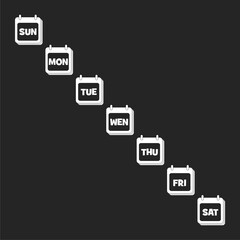 Calendar icons with days of the week  isolated on black background