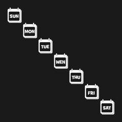 Calendar icons with days of the week  isolated on black background