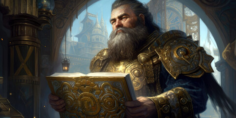 fantasy stoic dwarf cleric, dnd character concept, generative ai