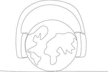 A world of wearing headphones. World music day one-line drawing