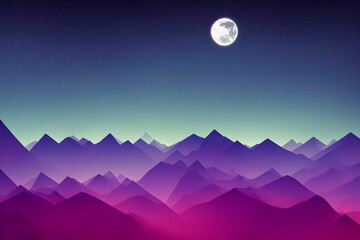 night landscape with moon and mountains