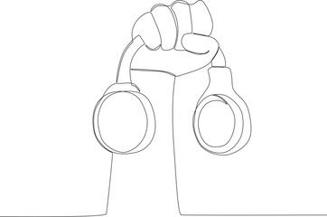 Hand-holding headphones. World music day one-line drawing