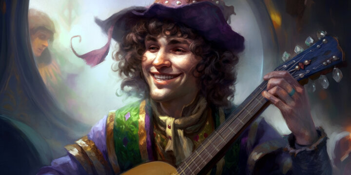 fantasy nimble halfling bard, dnd character concept, generative ai