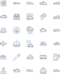 Transportation company line icons collection. Logistics, Freight, Shipment, Distribution, fleet, Trucking, Transportation vector and linear illustration. Transit,Shipping,Hauling outline signs set