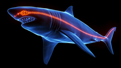 3d illustration of a great white shark's nervous system