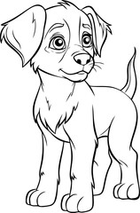 A charming black and white puppy vector, perfect for entertaining children with coloring book activities.