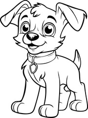 Charming puppy cartoon in black and white, perfect for children's coloring books or art activities.