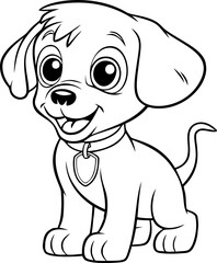 A delightful black and white puppy cartoon, ideal for children's coloring books or artistic activities.