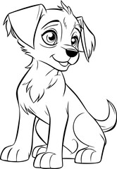 A charming black and white puppy vector, perfect for entertaining children with coloring book activities.