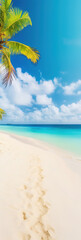 Fototapeta na wymiar Sunny tropical Caribbean ocean beach with palm coconut trees, sea island vacation on hot summer day