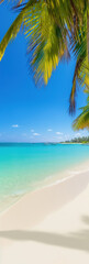 Obraz na płótnie Canvas Sunny tropical Caribbean ocean beach with palm coconut trees, sea island vacation on hot summer day