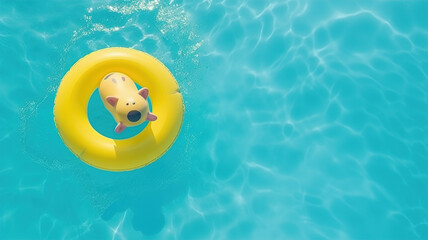 Water pool summer background with yellow float ring pig. Summer sea waves background