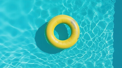 Water pool summer background with yellow floating ring. Summer sea waves background