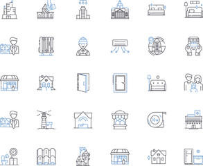 Facility Maintenance line icons collection. Repairs, Cleaning, Inspections, Upkeep, Maintenance, Sanitation, Preventative vector and linear illustration. Fixes,Replacement,Refurbishment outline signs