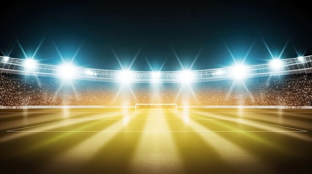 Soccer field with bright lights. Generative AI