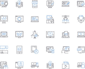 Branding agency line icons collection. Strategy, Identity, Positioning, Logo, Advertising, Messaging, Branding vector and linear illustration. Communication,Design,Innovation outline signs set