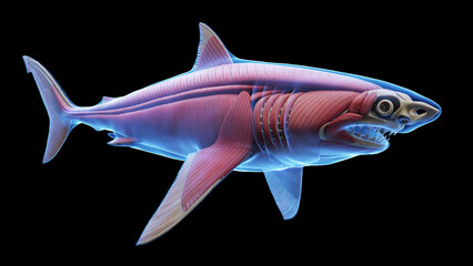 3d illustration of a great white shark's muscular system