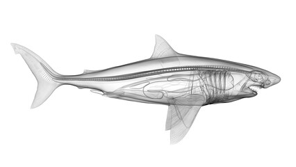 3d illustration of a great white shark's internal organs