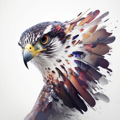  a colorful bird with a white background and a white background with a blue, yellow, red, and orange bird of prey on it's wings.  generative ai - obrazy, fototapety, plakaty