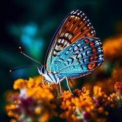 Fototapeta na wymiar Beautiful butterfly surrounded by flowers. Generative Ai