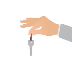 Hand Holds Key, Isolated on White Background. Vector Illustration in Flat Design