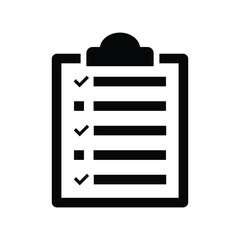 Clipboard, points, checklist icon. Black vector graphics.