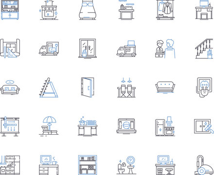 Cabinetmaker line icons collection. Woodworking, Carpentry, Custom, Craftsmanship, Design, Furniture, Detail-oriented vector and linear illustration. Quality,Artisan,Finishing outline signs set